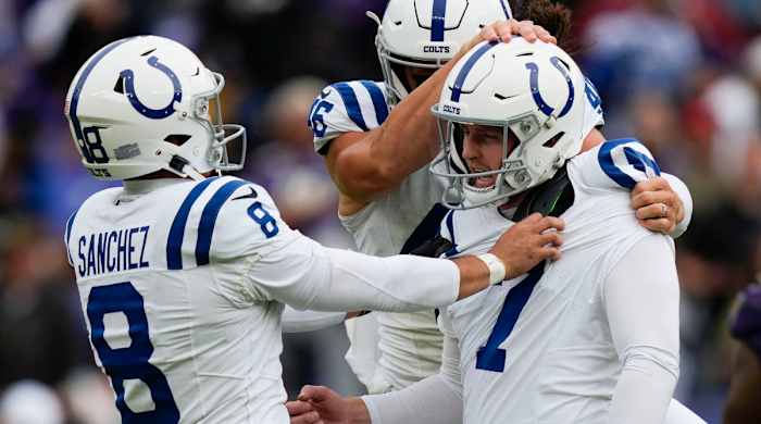 Colts kicker Matt Gay celebrates a field goal